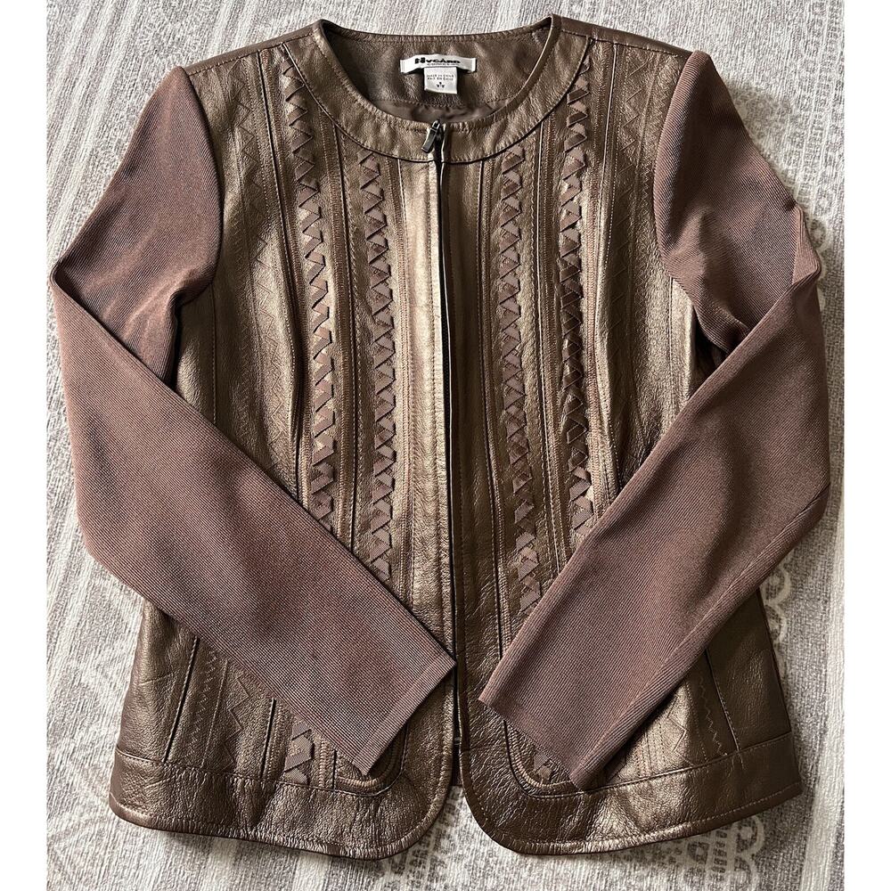 NYGARD Bronze Leather Knit Zip Jacket Blazer - Picture 2 of 7